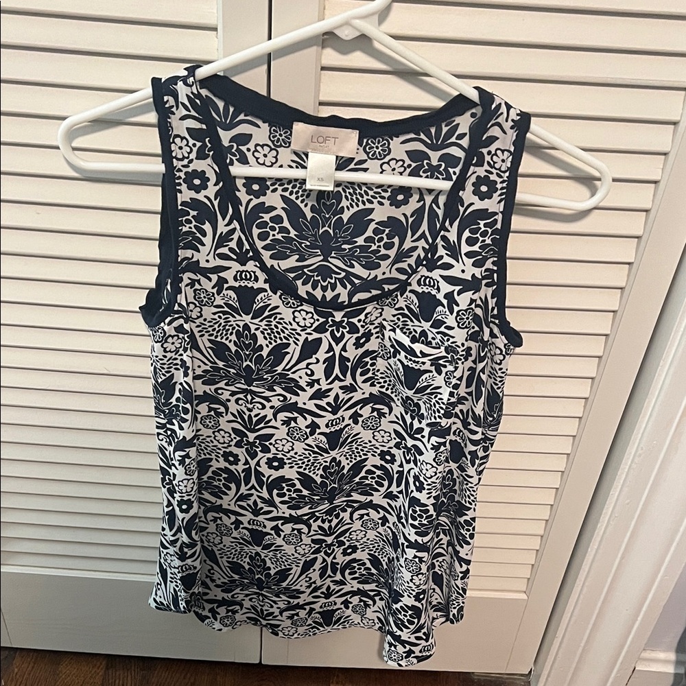 LOFT Navy and White Patterned Tank Top